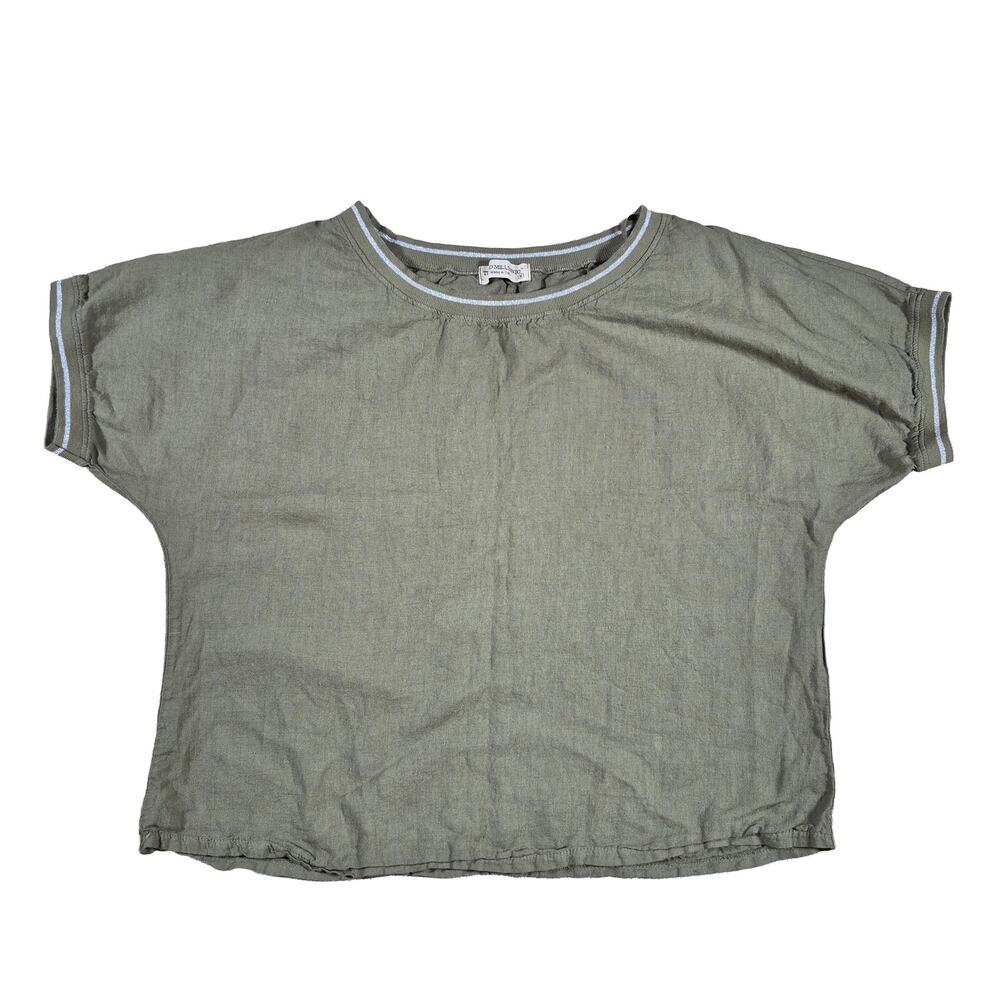 Terzo Millennio Green Linen Top Silver Striped Neckline Womens size Medium